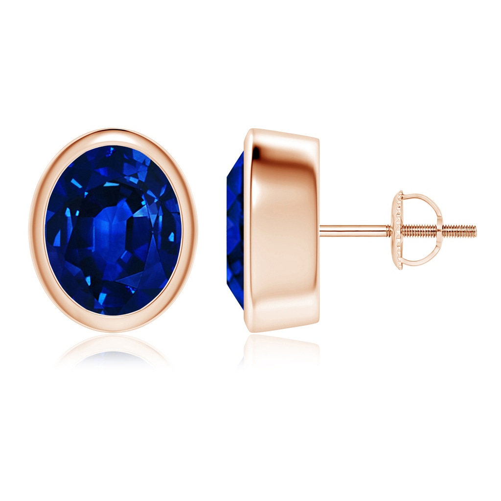 10x8mm AAAA Classic Oval Blue Sapphire Solitaire Stud Earrings in Rose Gold