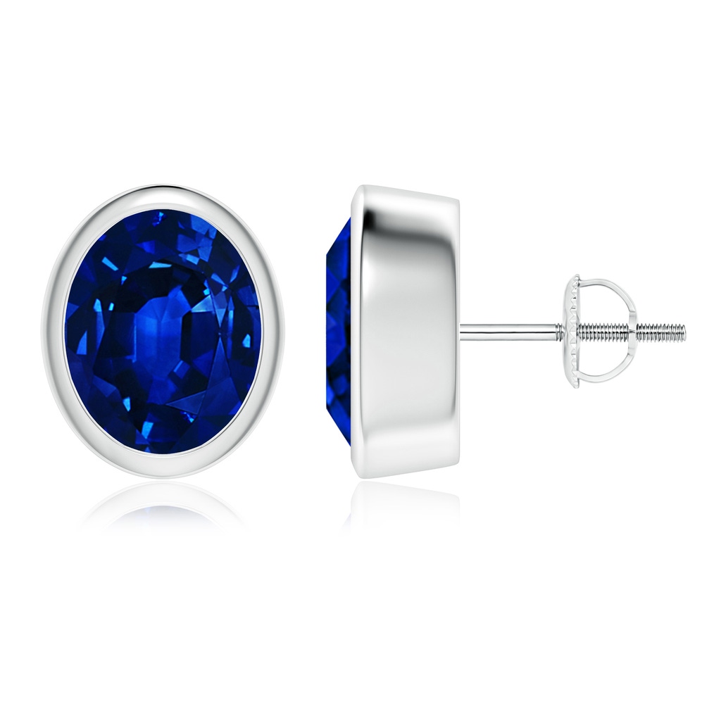 10x8mm AAAA Classic Oval Blue Sapphire Solitaire Stud Earrings in White Gold