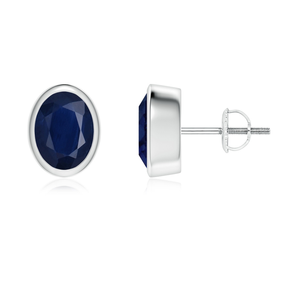 8x6mm A Classic Oval Blue Sapphire Solitaire Stud Earrings in White Gold 