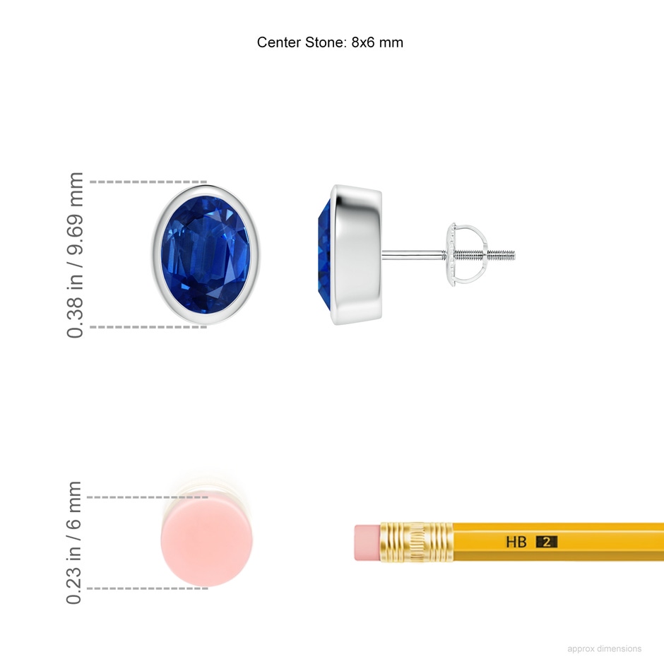 8x6mm AAA Classic Oval Blue Sapphire Solitaire Stud Earrings in P950 Platinum ruler