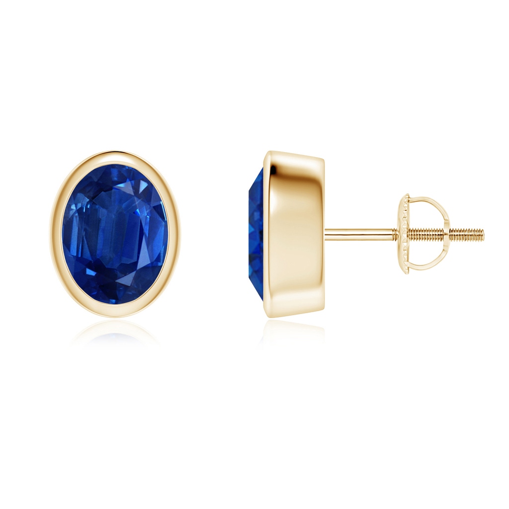 8x6mm AAA Classic Oval Blue Sapphire Solitaire Stud Earrings in Yellow Gold