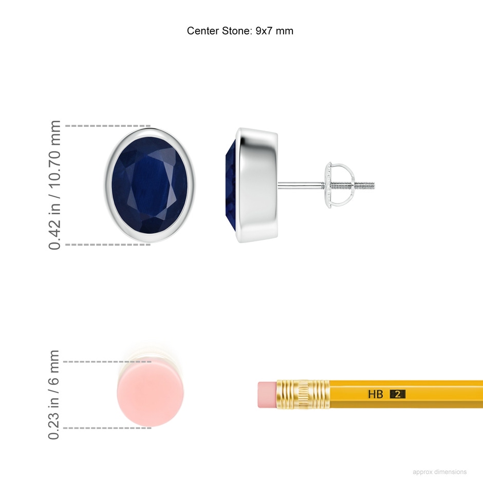 9x7mm A Classic Oval Blue Sapphire Solitaire Stud Earrings in P950 Platinum ruler