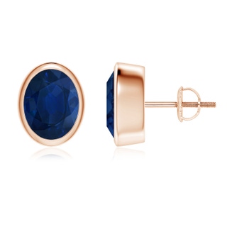 9x7mm AA Classic Oval Blue Sapphire Solitaire Stud Earrings in Rose Gold