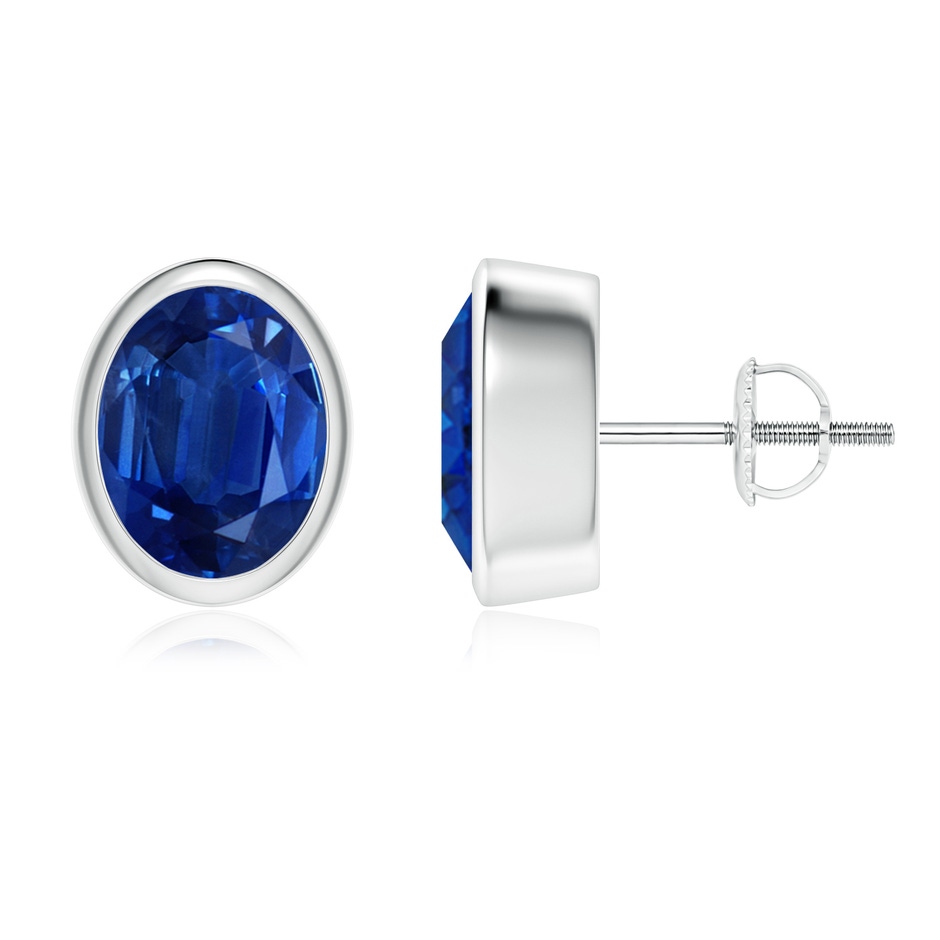 9x7mm AAA Classic Oval Blue Sapphire Solitaire Stud Earrings in P950 Platinum 