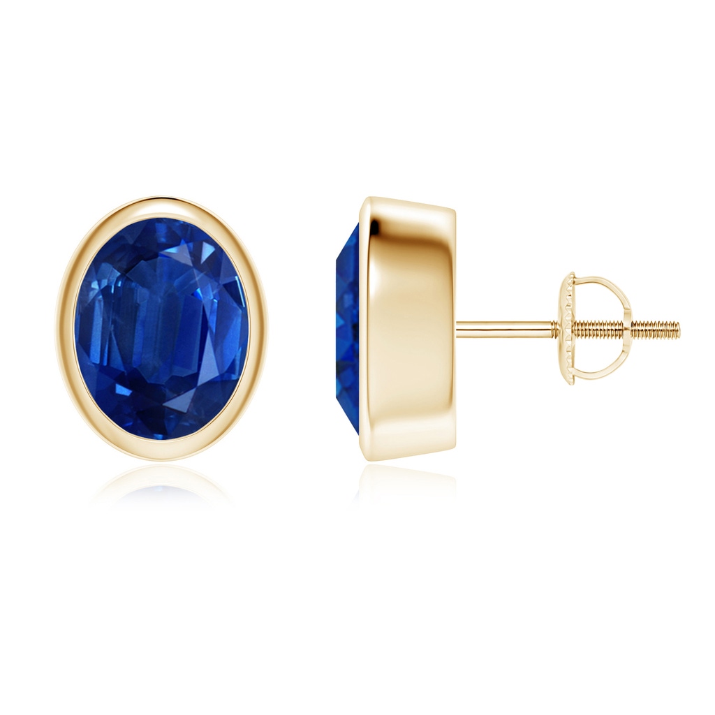9x7mm AAA Classic Oval Blue Sapphire Solitaire Stud Earrings in Yellow Gold