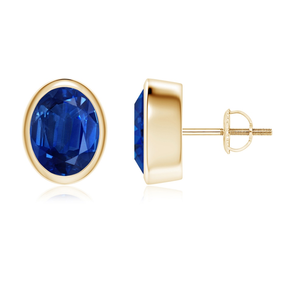 9x7mm AAA Classic Oval Blue Sapphire Solitaire Stud Earrings in Yellow Gold 