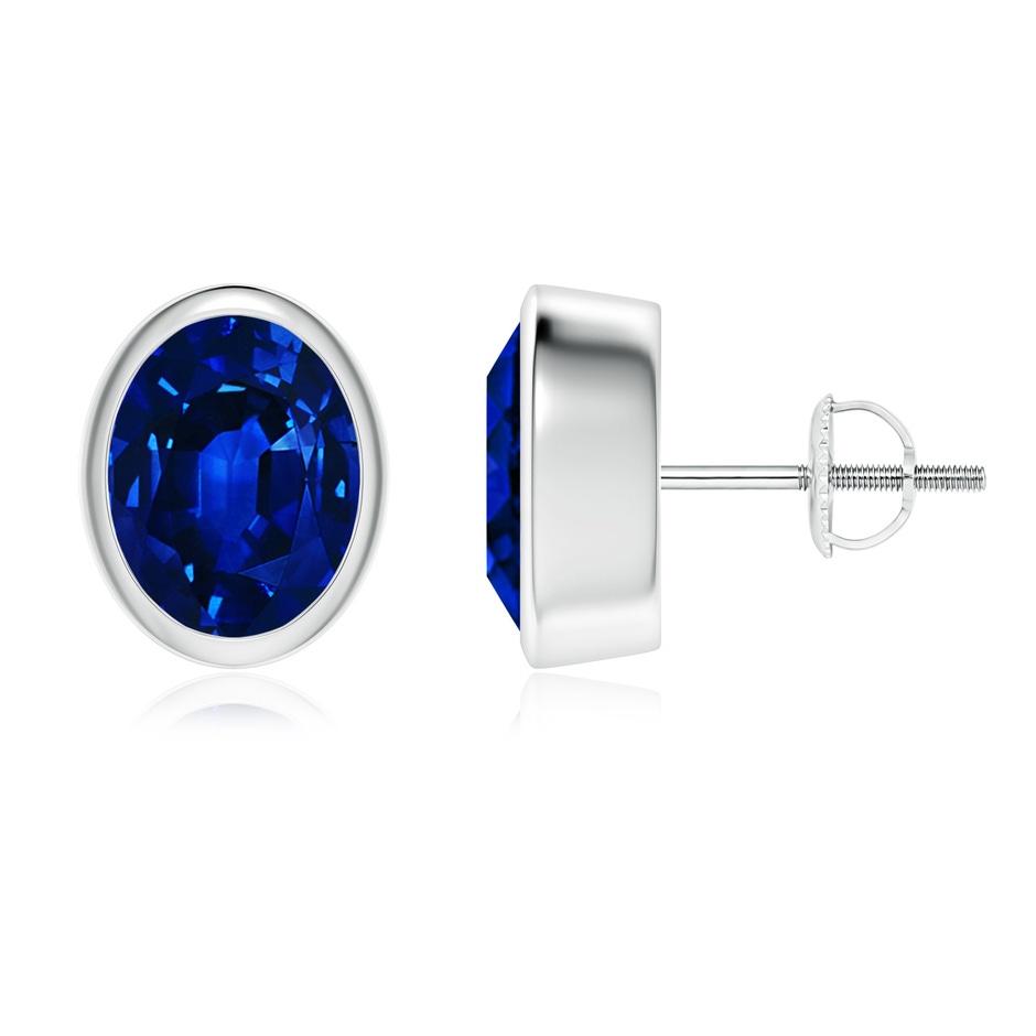 9x7mm AAAA Classic Oval Blue Sapphire Solitaire Stud Earrings in P950 Platinum 