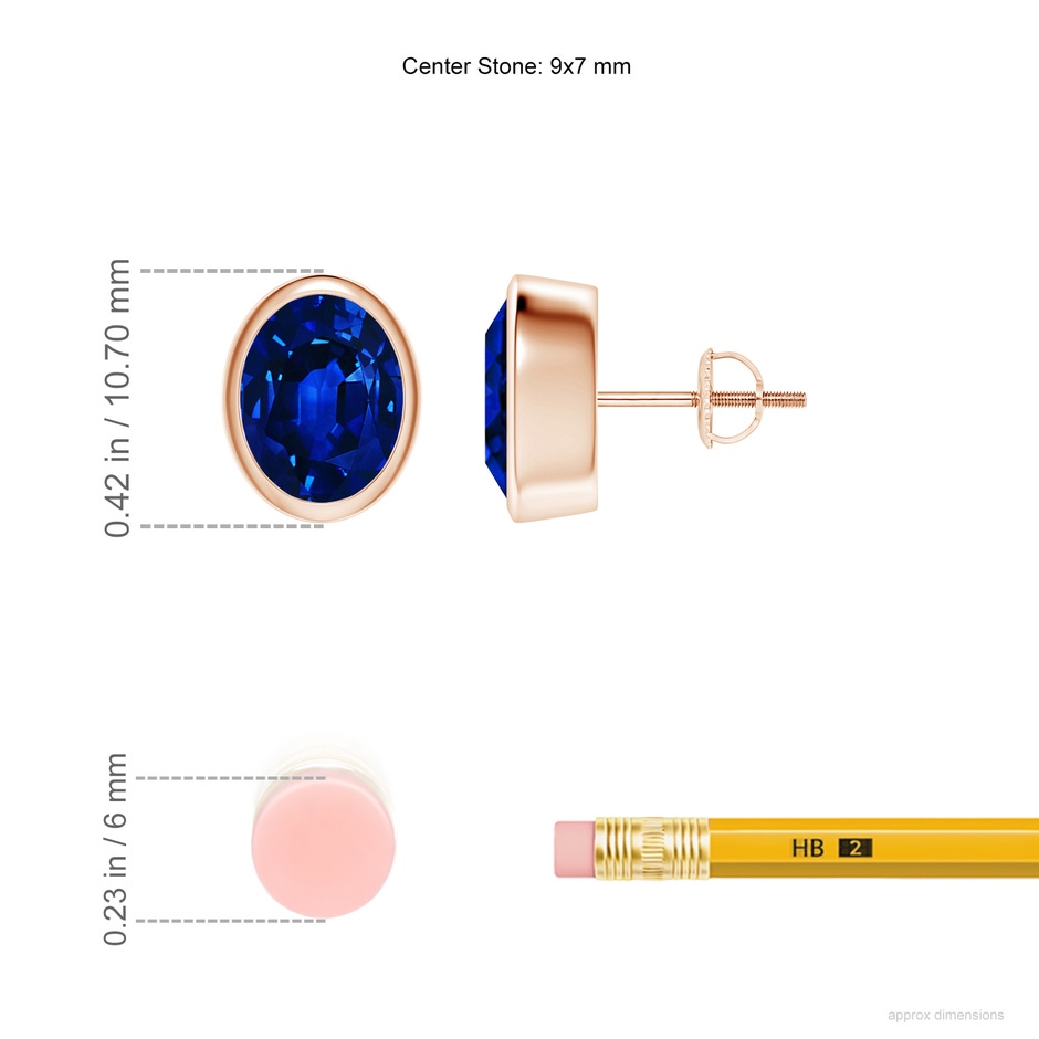9x7mm AAAA Classic Oval Blue Sapphire Solitaire Stud Earrings in Rose Gold ruler