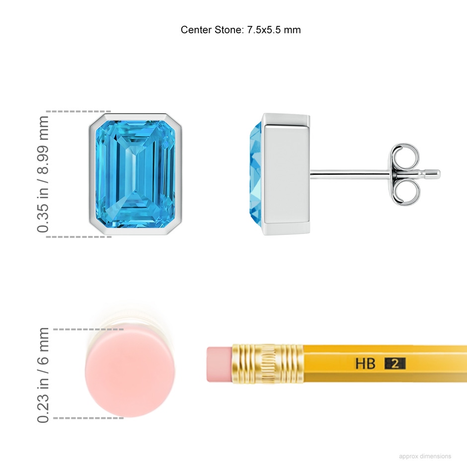 7.5x5.5mm AAAA Classic Emerald-Cut Fancy Intense Blue Diamond Solitaire Stud Earrings in White Gold ruler