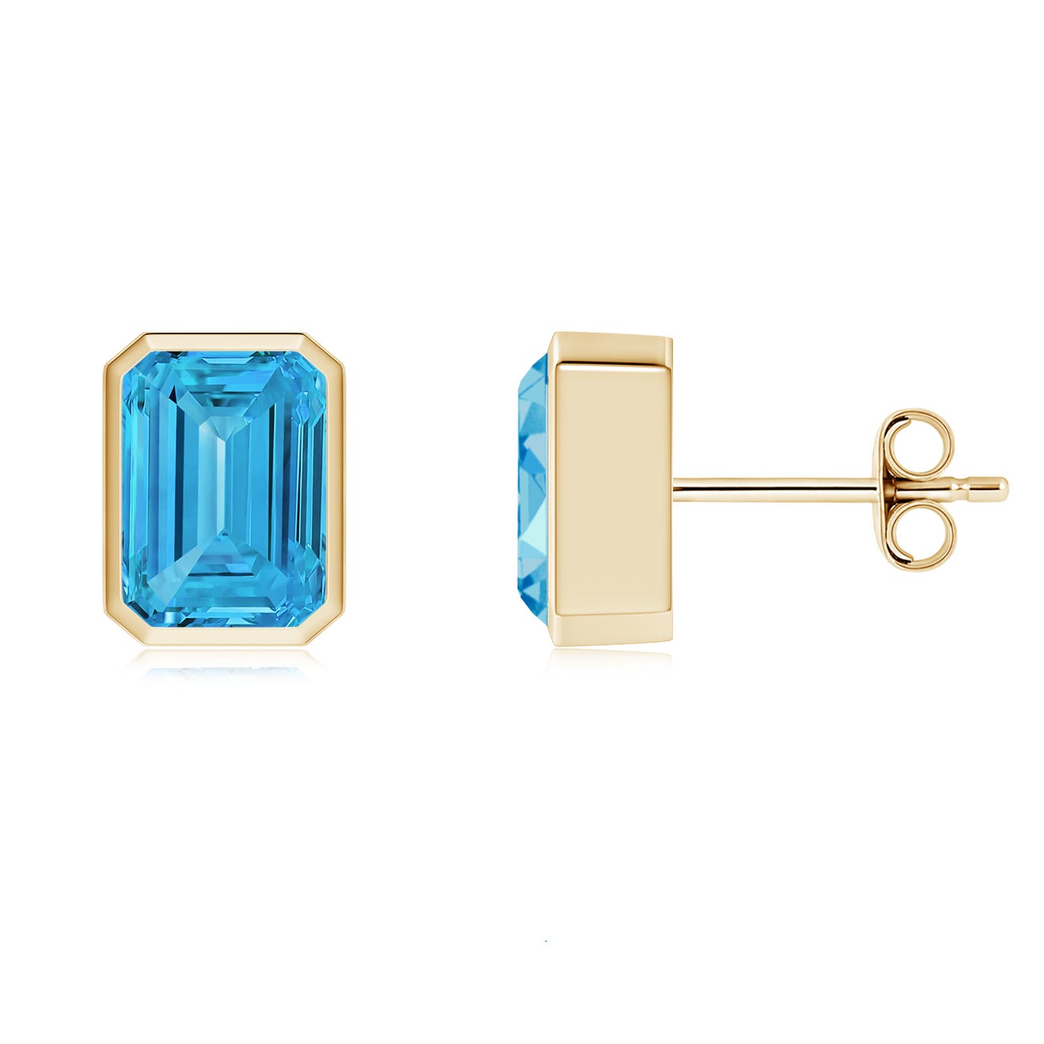 Angara 3.0 CTW Classic Emerald-Cut Fancy Intense Blue Diamond Solitaire Stud Earrings in 14K Yellow Gold