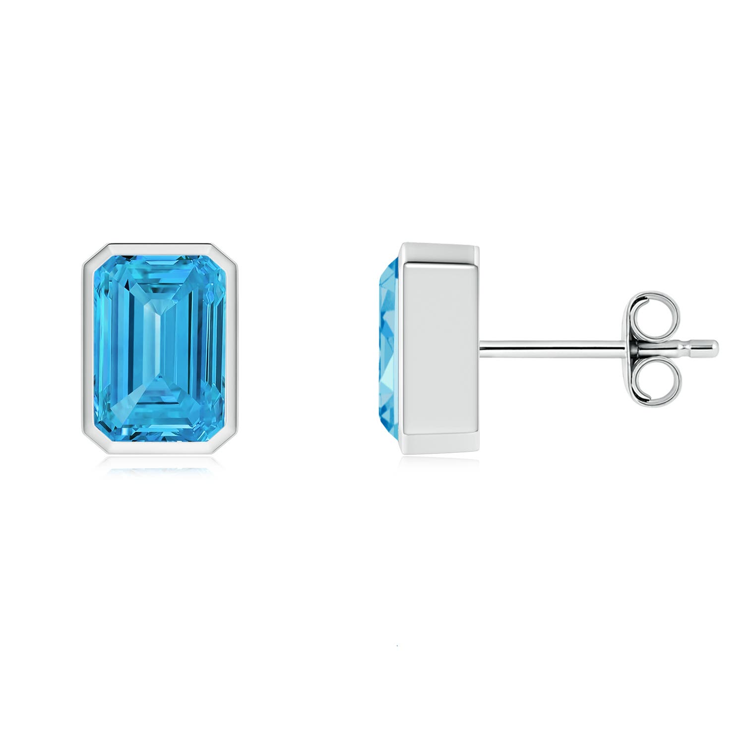 Angara 2.34 CTW Classic Emerald-Cut Fancy Intense Blue Diamond Solitaire Stud Earrings in 18K White Gold