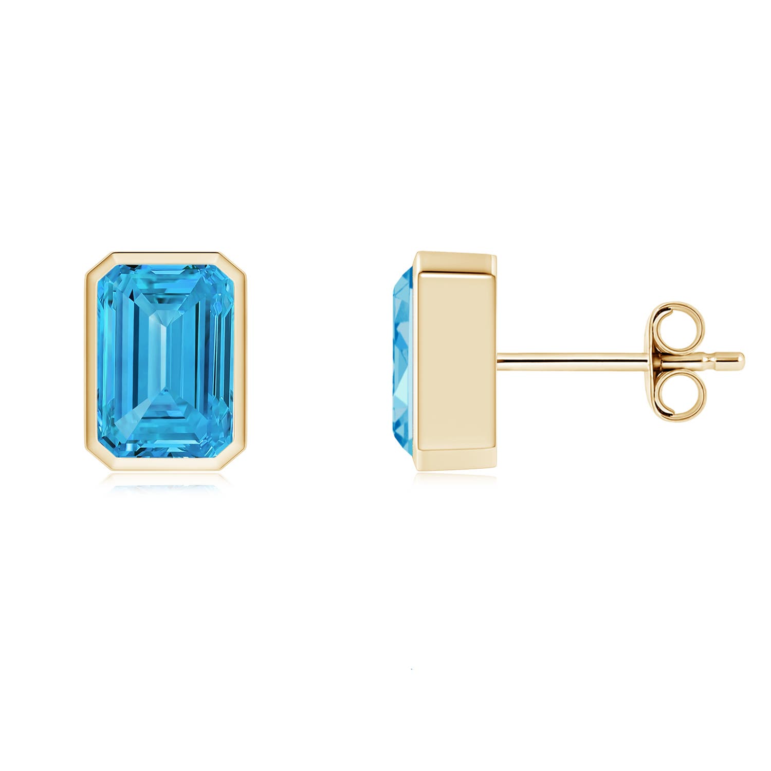 Angara 2.34 CTW Classic Emerald-Cut Fancy Intense Blue Diamond Solitaire Stud Earrings in 18K Yellow Gold