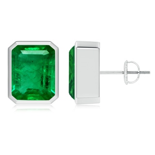 10x8mm AAA Classic Emerald-Cut Emerald Solitaire Stud Earrings in P950 Platinum