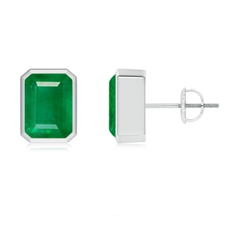 8x6mm AA Classic Emerald-Cut Emerald Solitaire Stud Earrings in P950 Platinum