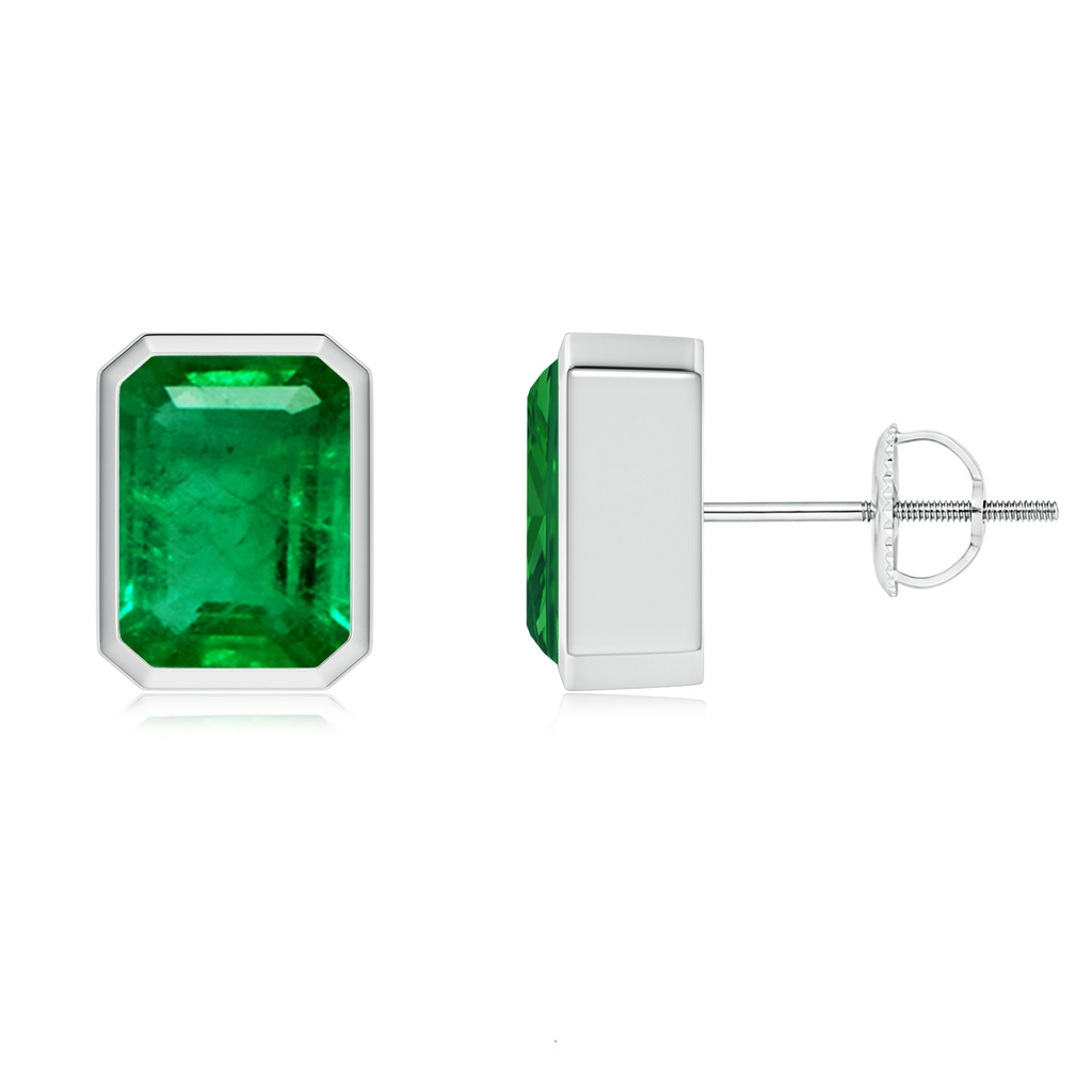 8x6mm AAA Classic Emerald-Cut Emerald Solitaire Stud Earrings in White Gold