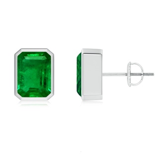 8x6mm AAAA Classic Emerald-Cut Emerald Solitaire Stud Earrings in P950 Platinum