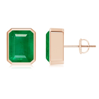 9x7mm AA Classic Emerald-Cut Emerald Solitaire Stud Earrings in Rose Gold