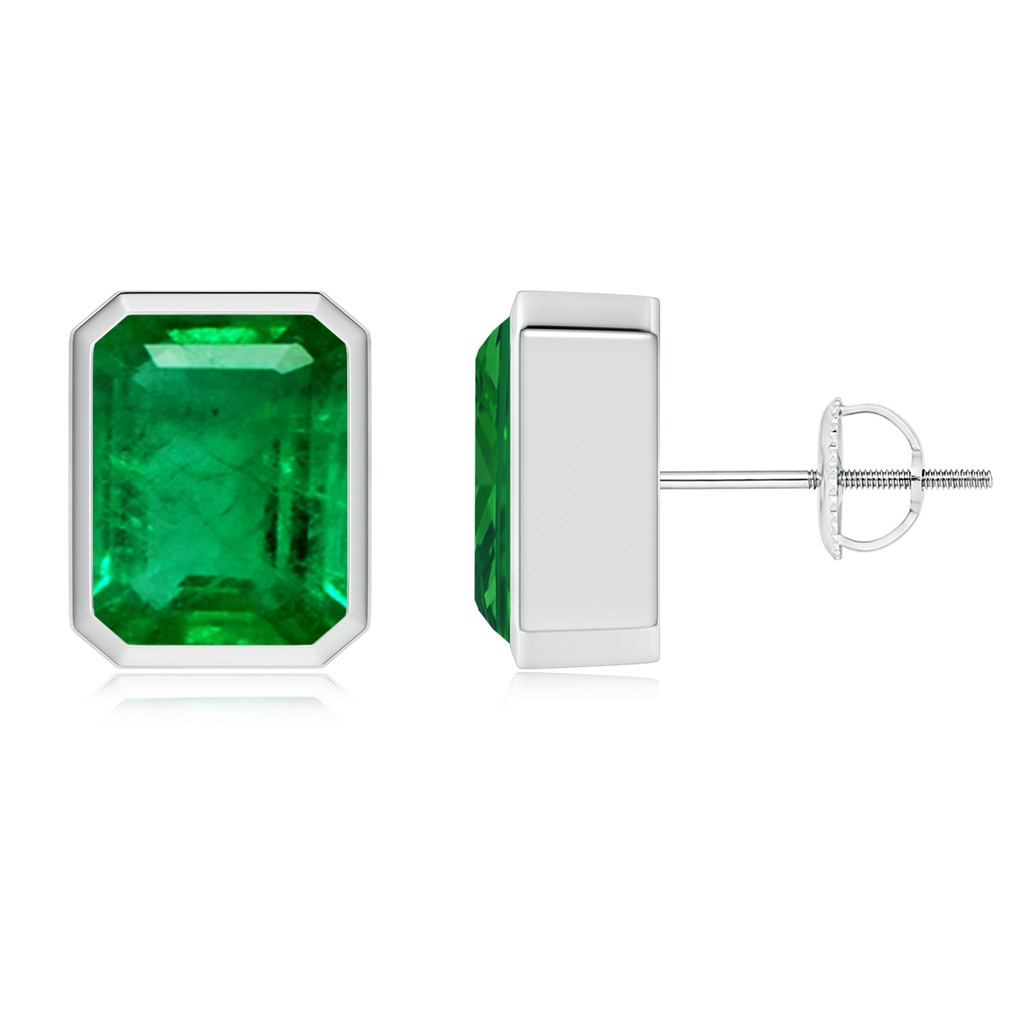 9x7mm AAA Classic Emerald-Cut Emerald Solitaire Stud Earrings in White Gold