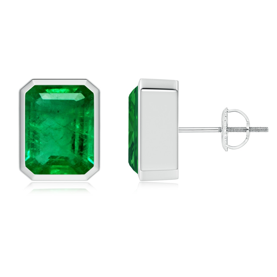 9x7mm AAA Classic Emerald-Cut Emerald Solitaire Stud Earrings in White Gold 