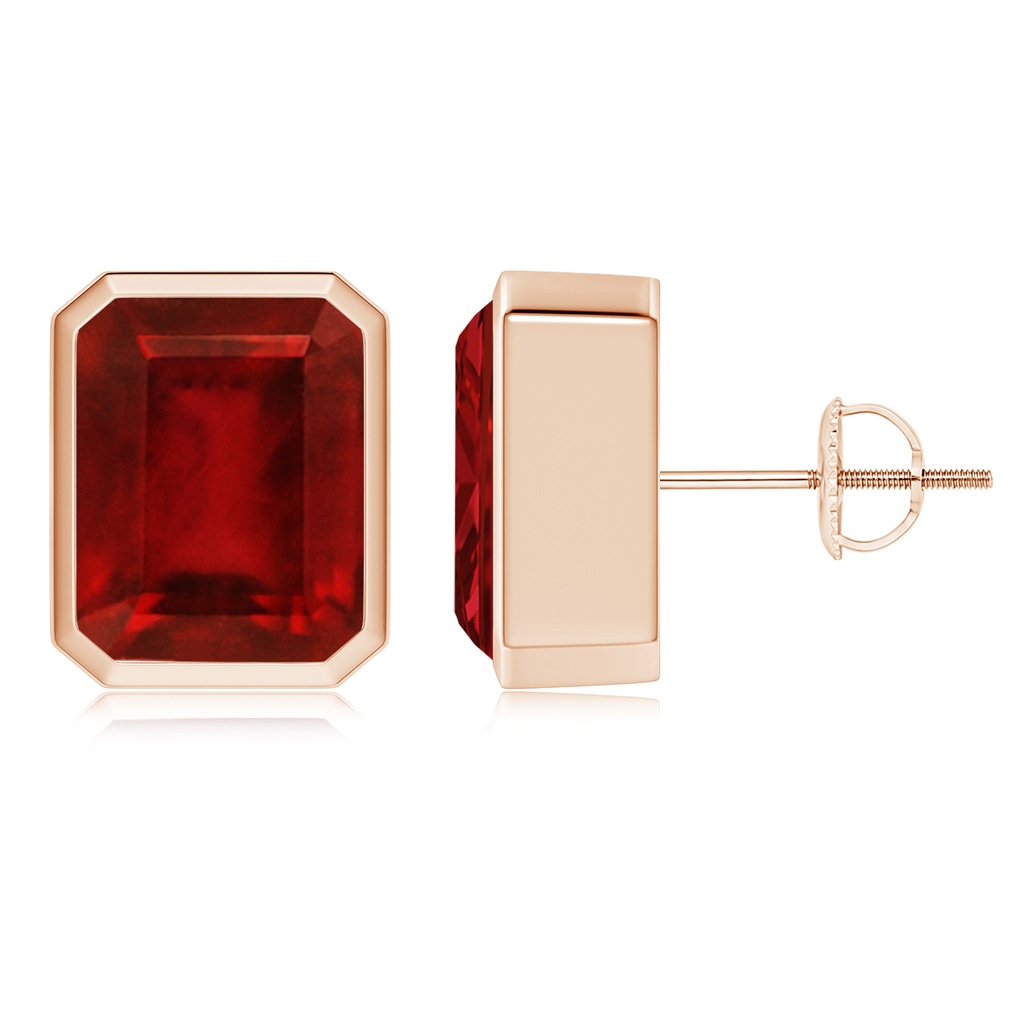 10x8mm AAAA Classic Emerald-Cut Ruby Solitaire Stud Earrings in Rose Gold