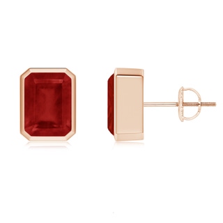 8x6mm AA Classic Emerald-Cut Ruby Solitaire Stud Earrings in Rose Gold