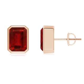 8x6mm AAAA Classic Emerald-Cut Ruby Solitaire Stud Earrings in 9K Rose Gold