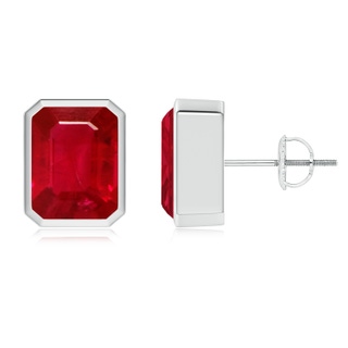 9x7mm AAA Classic Emerald-Cut Ruby Solitaire Stud Earrings in P950 Platinum