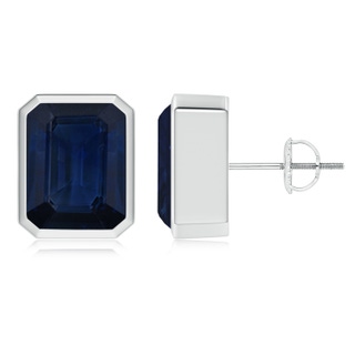 10x8mm AA Classic Emerald-Cut Blue Sapphire Solitaire Stud Earrings in P950 Platinum