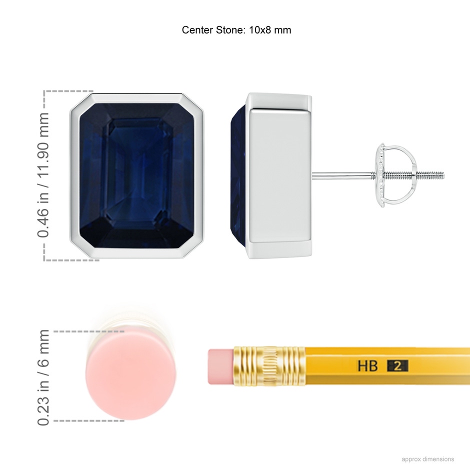 10x8mm AA Classic Emerald-Cut Blue Sapphire Solitaire Stud Earrings in P950 Platinum ruler