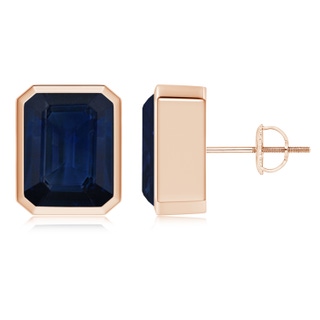 10x8mm AA Classic Emerald-Cut Blue Sapphire Solitaire Stud Earrings in Rose Gold