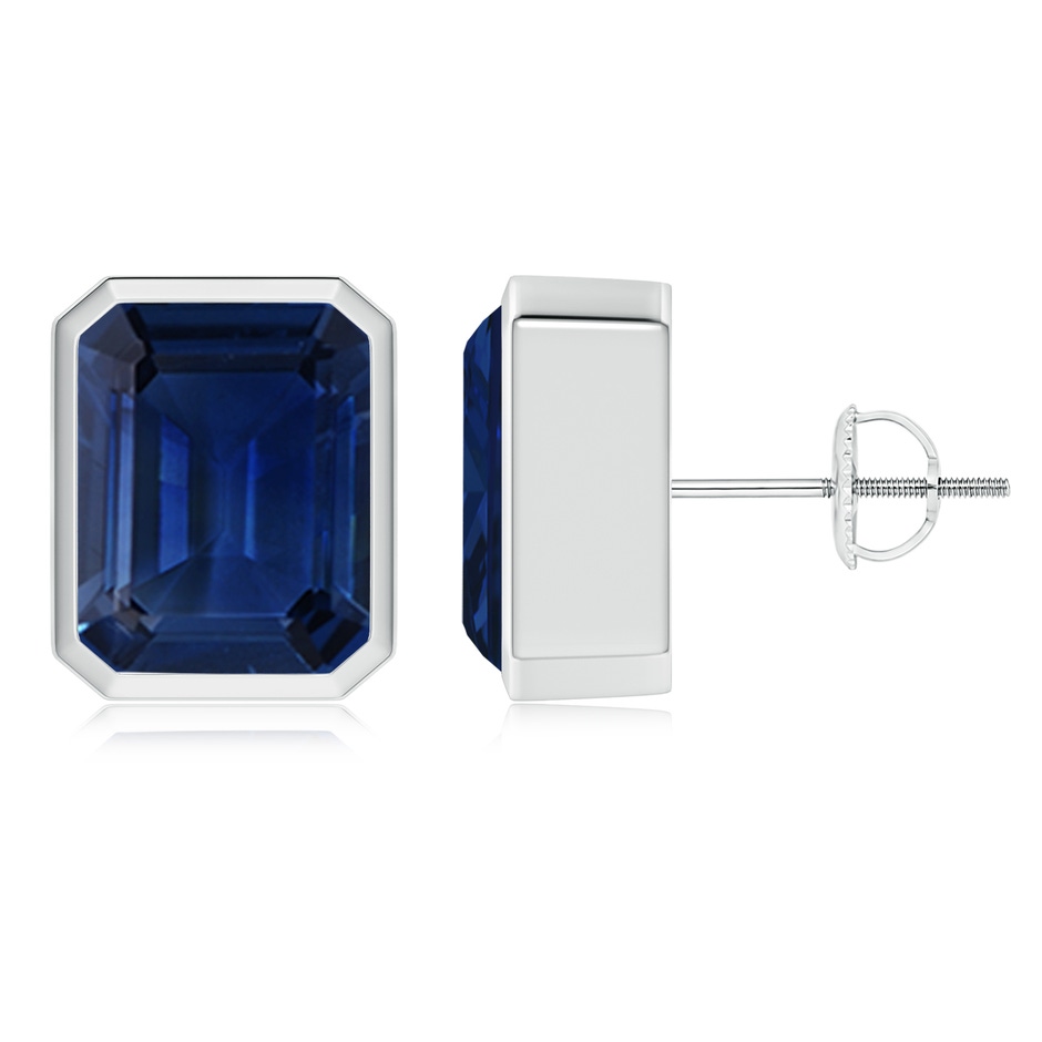 10x8mm AAA Classic Emerald-Cut Blue Sapphire Solitaire Stud Earrings in P950 Platinum 