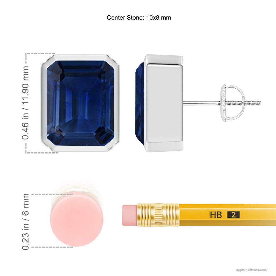 10x8mm AAA Classic Emerald-Cut Blue Sapphire Solitaire Stud Earrings in P950 Platinum ruler