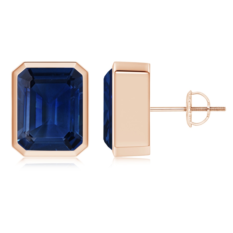10x8mm AAA Classic Emerald-Cut Blue Sapphire Solitaire Stud Earrings in Rose Gold 