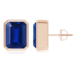 10x8mm AAAA Classic Emerald-Cut Blue Sapphire Solitaire Stud Earrings in Rose Gold