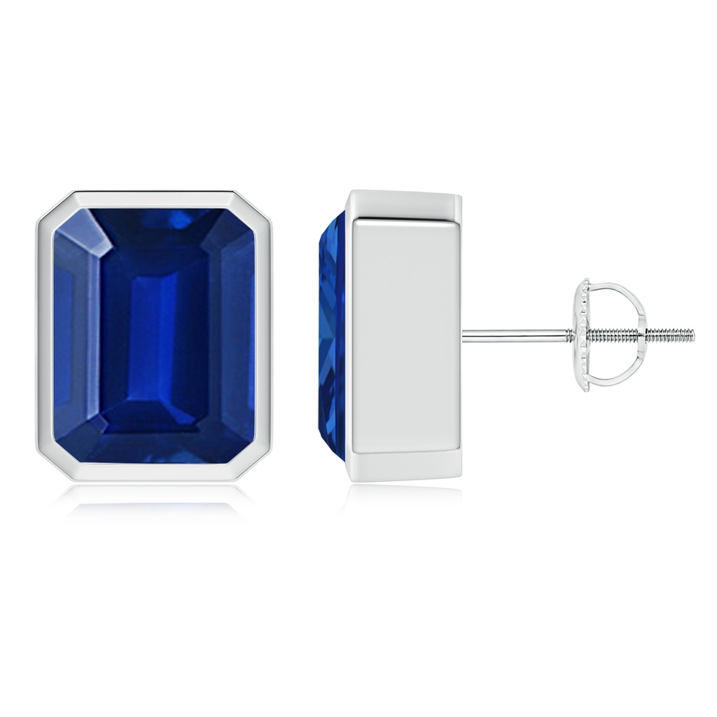 10x8mm Lab-Grown Classic Emerald-Cut Blue Sapphire Solitaire Stud Earrings in White Gold