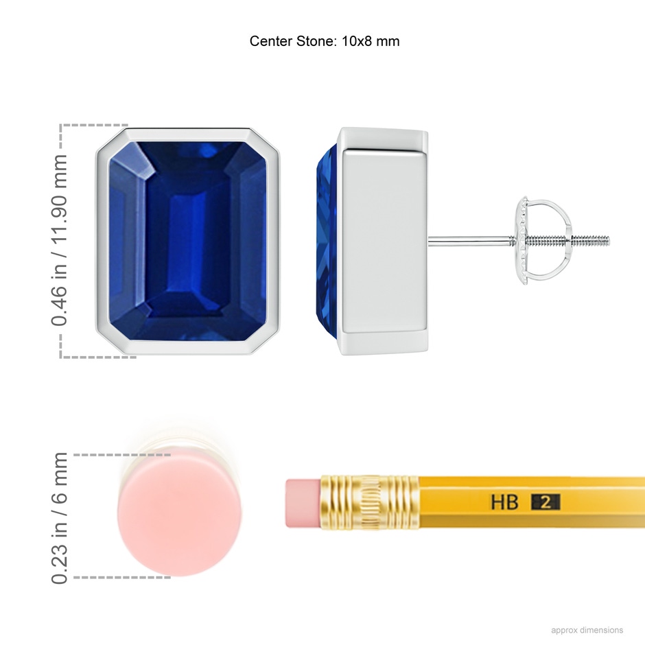 10x8mm Lab-Grown Classic Emerald-Cut Blue Sapphire Solitaire Stud Earrings in White Gold ruler