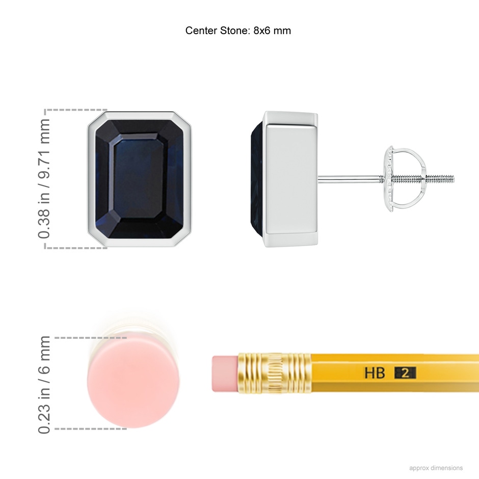 8x6mm A Classic Emerald-Cut Blue Sapphire Solitaire Stud Earrings in P950 Platinum ruler