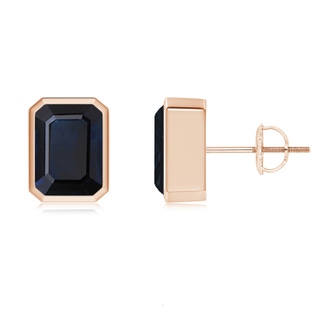 8x6mm A Classic Emerald-Cut Blue Sapphire Solitaire Stud Earrings in Rose Gold