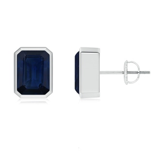 8x6mm AA Classic Emerald-Cut Blue Sapphire Solitaire Stud Earrings in P950 Platinum