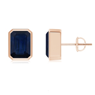 8x6mm AA Classic Emerald-Cut Blue Sapphire Solitaire Stud Earrings in Rose Gold