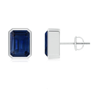 8x6mm AAA Classic Emerald-Cut Blue Sapphire Solitaire Stud Earrings in P950 Platinum