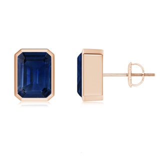 8x6mm AAA Classic Emerald-Cut Blue Sapphire Solitaire Stud Earrings in Rose Gold