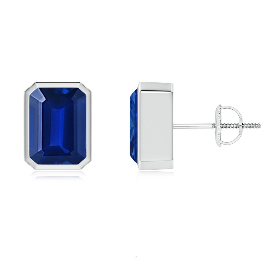 8x6mm AAAA Classic Emerald-Cut Blue Sapphire Solitaire Stud Earrings in P950 Platinum 