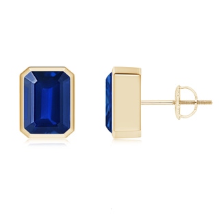 8x6mm Lab-Grown Classic Emerald-Cut Blue Sapphire Solitaire Stud Earrings in Yellow Gold