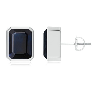 9x7mm A Classic Emerald-Cut Blue Sapphire Solitaire Stud Earrings in P950 Platinum