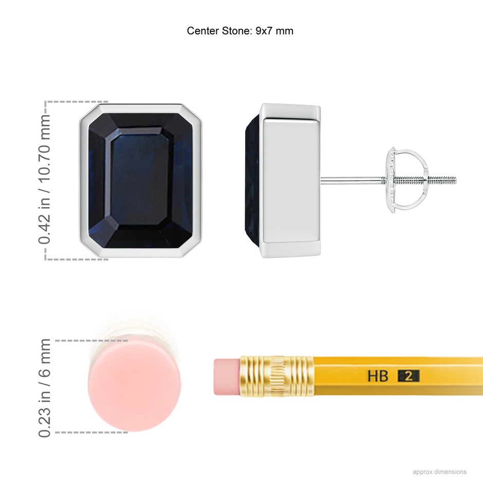 9x7mm A Classic Emerald-Cut Blue Sapphire Solitaire Stud Earrings in P950 Platinum ruler