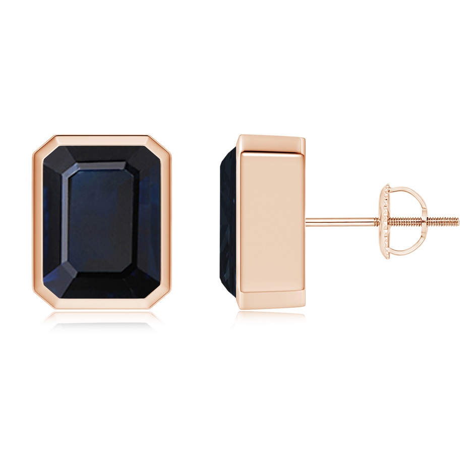 9x7mm A Classic Emerald-Cut Blue Sapphire Solitaire Stud Earrings in Rose Gold 