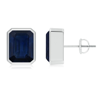 9x7mm AA Classic Emerald-Cut Blue Sapphire Solitaire Stud Earrings in P950 Platinum