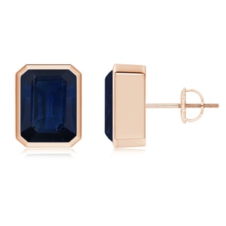 9x7mm AA Classic Emerald-Cut Blue Sapphire Solitaire Stud Earrings in Rose Gold