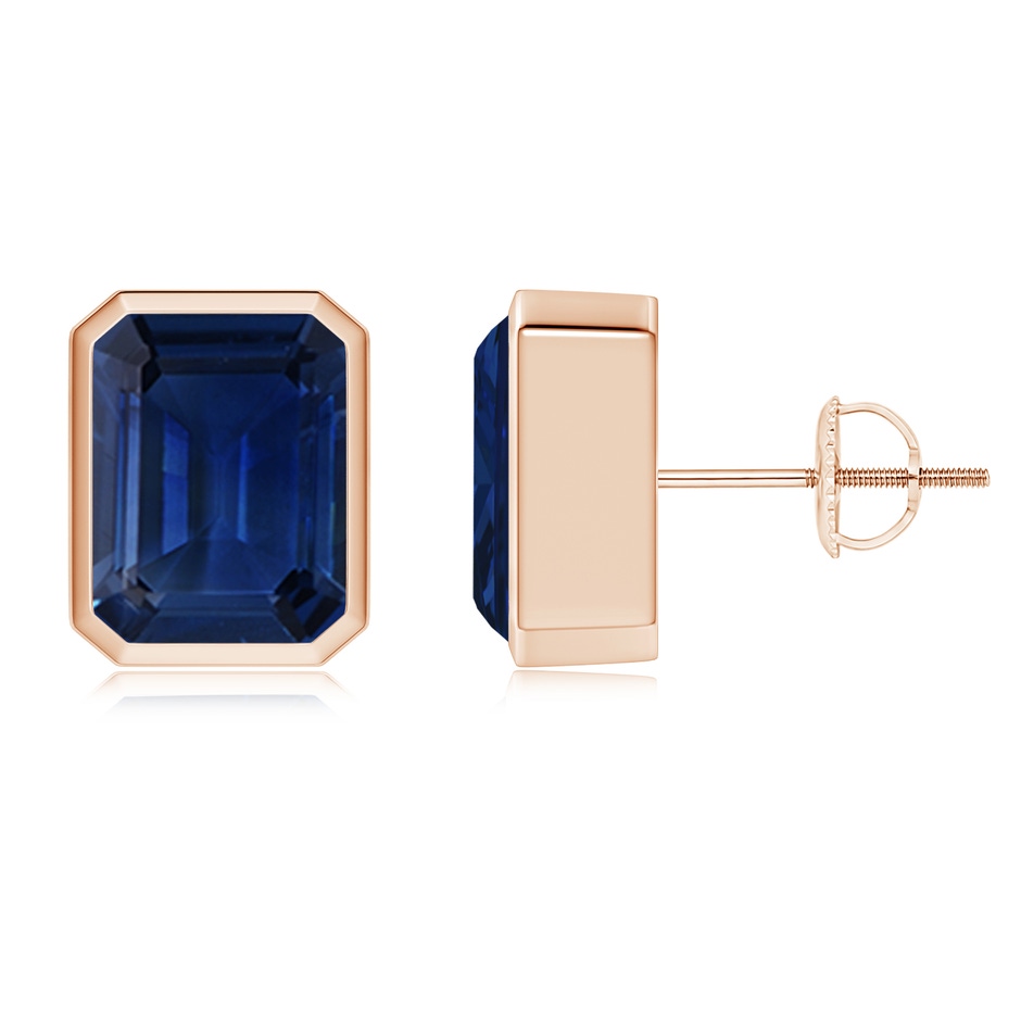 9x7mm AAA Classic Emerald-Cut Blue Sapphire Solitaire Stud Earrings in Rose Gold 